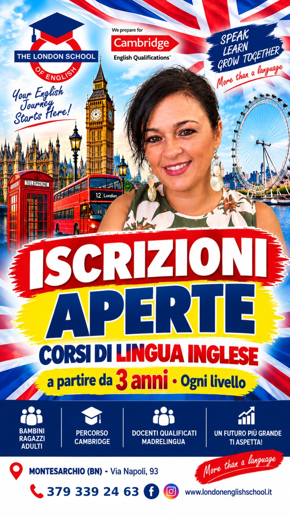 Iscrizioni aperte 2026-2027 ai corsi di inglese della The London School of English di Montesarchio